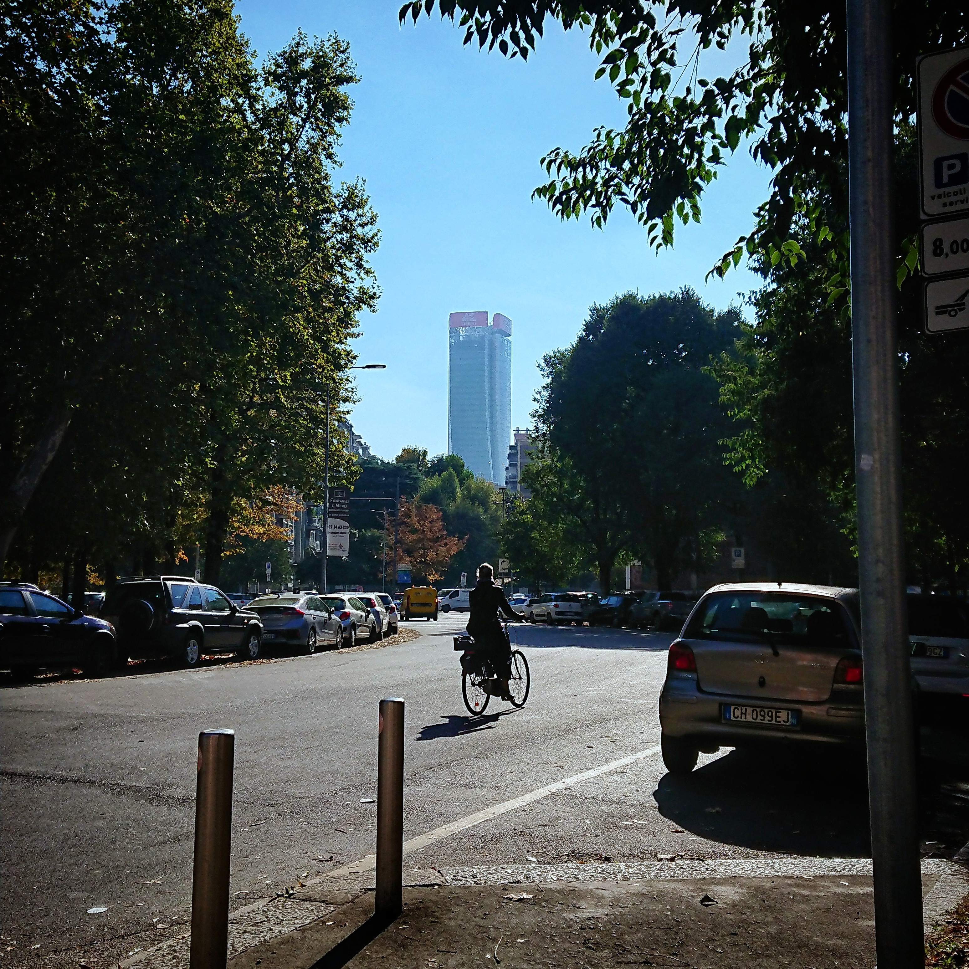Woman biking mid day